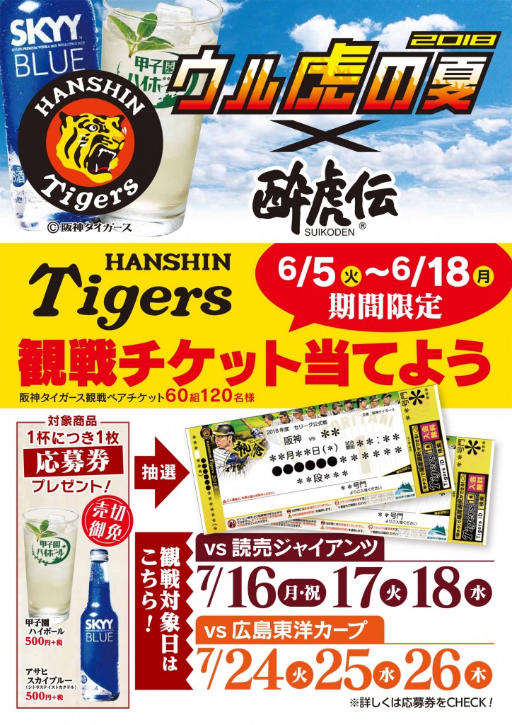 ウル虎の夏2018×酔虎伝　Tigers観戦チケットを当てよう！
